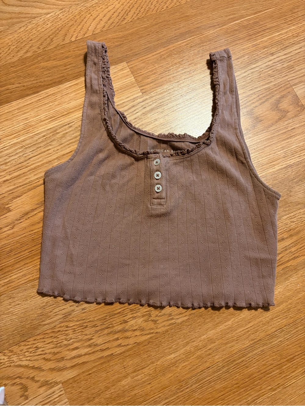 American Eagle Outfitters Mauve Brown Ribbed Button-Front Crop Tank